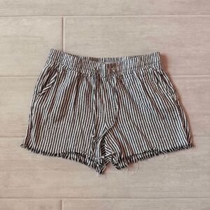 Royalty For Me Linen Shorts Vertical Stripes Navy Blue White Elastic Waistband M